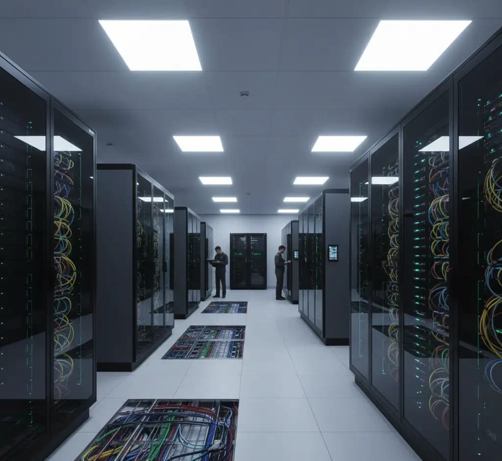 Tier-3 and Tier-4 data center colocation facility with secure rack infrastructure and redundant power